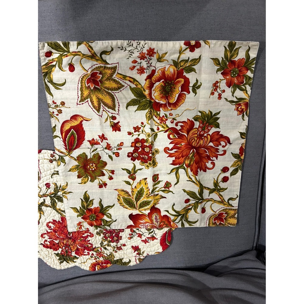 Reversible Quilted Floral Scalloped Placemats and Striped Napkins Set Autumnal - Picture 5 of 5